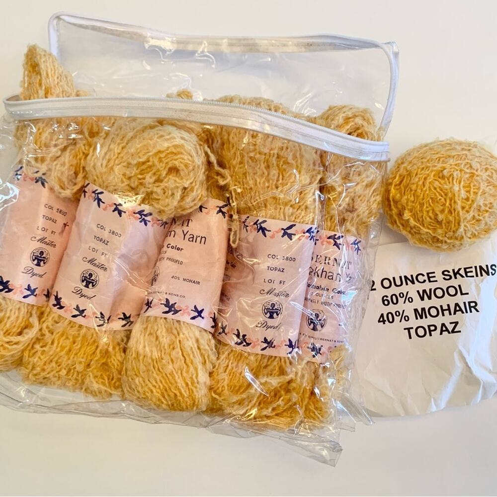Bernat Astrakhan Yarn Worsted Topaz Yellow Gold Skeins Yarn Vintage 12oz